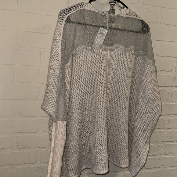 Free people Sweater cardigan lace knit soft wool alpaca blend NEW large - Picture 4 of 6